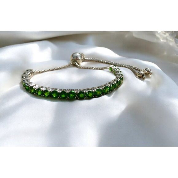 925 Silver Adjustable Bracelet Green Emerald Stones Thailand BBJ - Picture 6 of 8